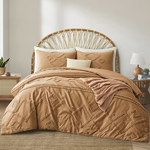 Oli Anderson Burnt Orange King Comforter Set Tufted Bedding Set King 3 Pieces, Boho Shabby Chic Comforter with 2 Pillowcases (Burnt Orange,King) | Amazon (US)