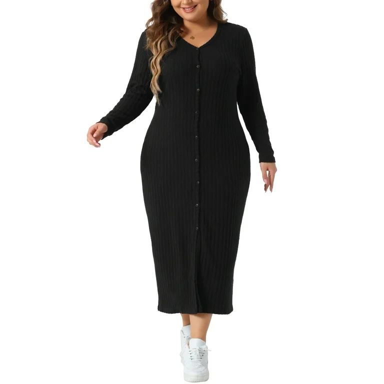 Agnes Orinda Plus Size Dress For Women Long Sleeve Button Down Bodycon Dresses | Walmart (US)