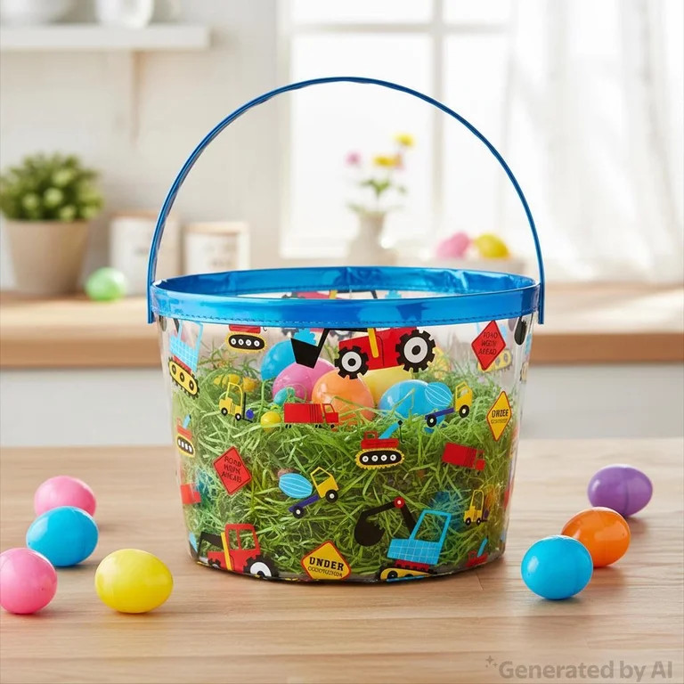 Transparent Construction Basket, Multicolor, 11" x 7", Easter by Way To Celebrate | Walmart (US)
