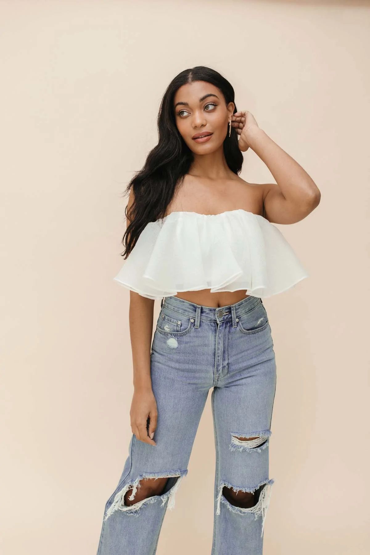 Evie Ivory Ruffle Cropped Tube Top | The Post