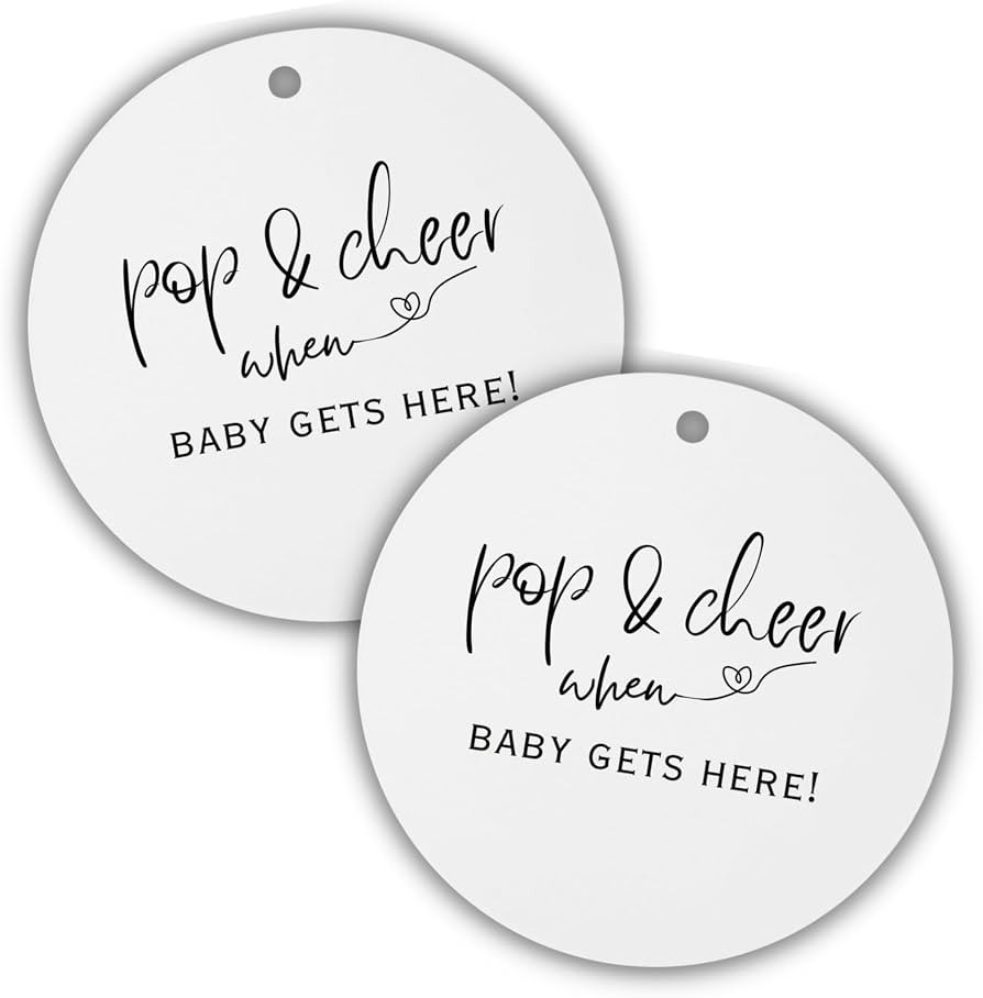 Pop & Cheer When Baby is Here Minimalist Hang Tags | 30 Pk for Baby Shower Mini Champagne Labels ... | Amazon (US)