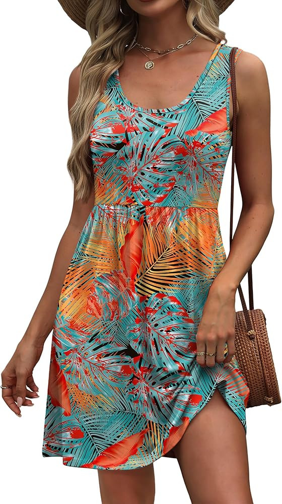 WIHOLL Women's Summer Dress 2026 A-Line Sleeveless Casual Sundress with Pockets Floral/Solid | Amazon (US)
