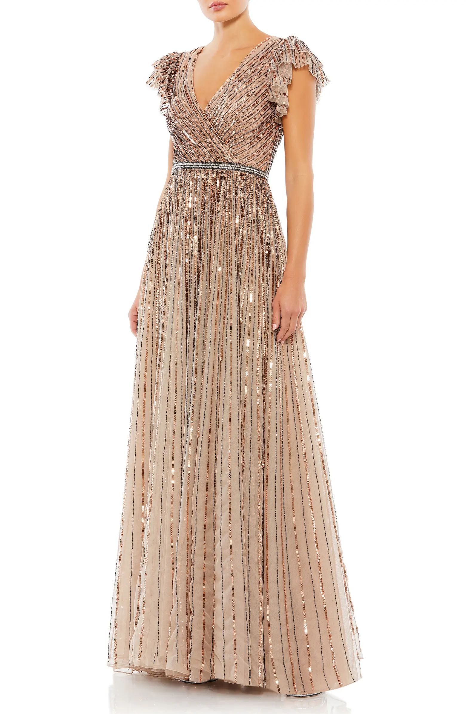 Beaded Cap Sleeve Tulle A-Line Gown | Nordstrom