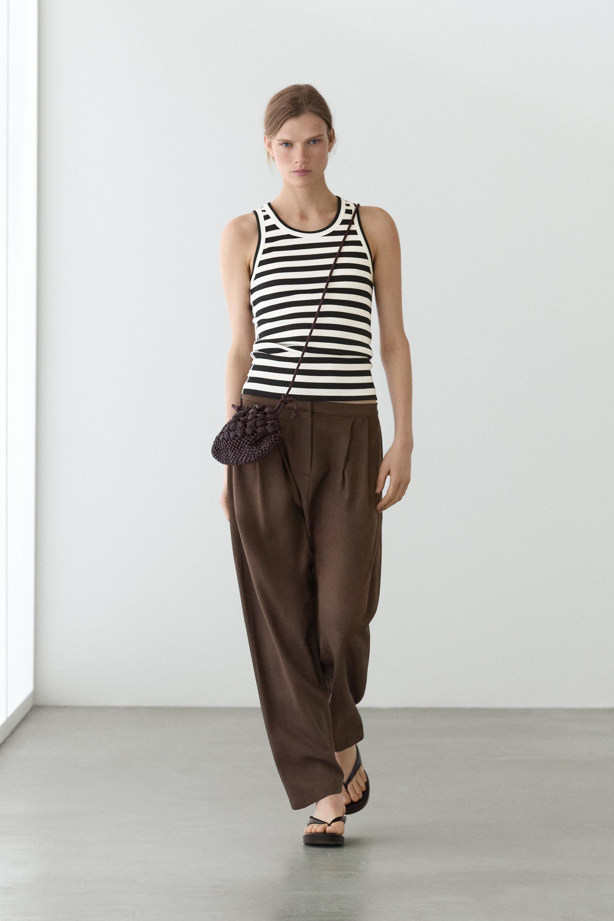 Sleeveless ribbed top with striped detail | Massimo Dutti US