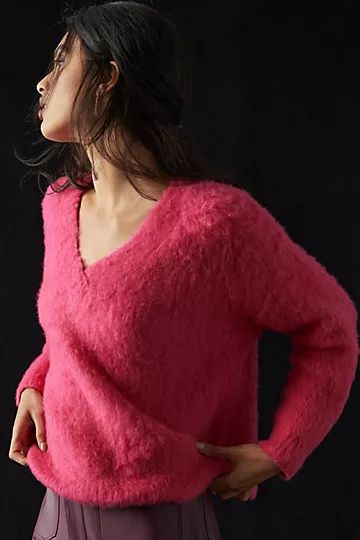 Maeve Plush V-Neck Sweater | Anthropologie (US)