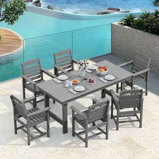 HDPE 7-Piece Plastic Rectangle Table Standard Height Outdoor Dining Set in Gray | The Home Depot