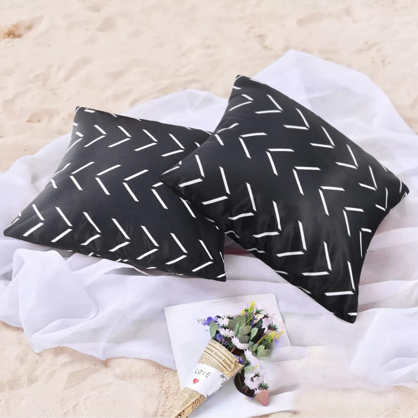 Adabana Pack of 2 Outdoor Waterproof Throw Pillow Covers Decorative Boho Pillow Cover for Patio G... | Amazon (US)