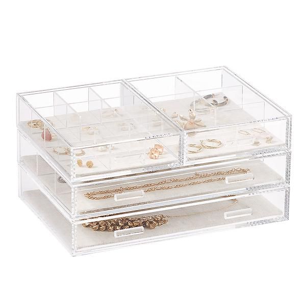 Modular Acrylic Linen Jewelry Drawer System | The Container Store