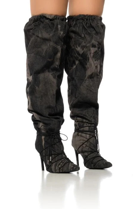 AZALEA WANG BEXLEY ACID WASH DENIM SLOUCH BOOT IN GREY | AKIRA