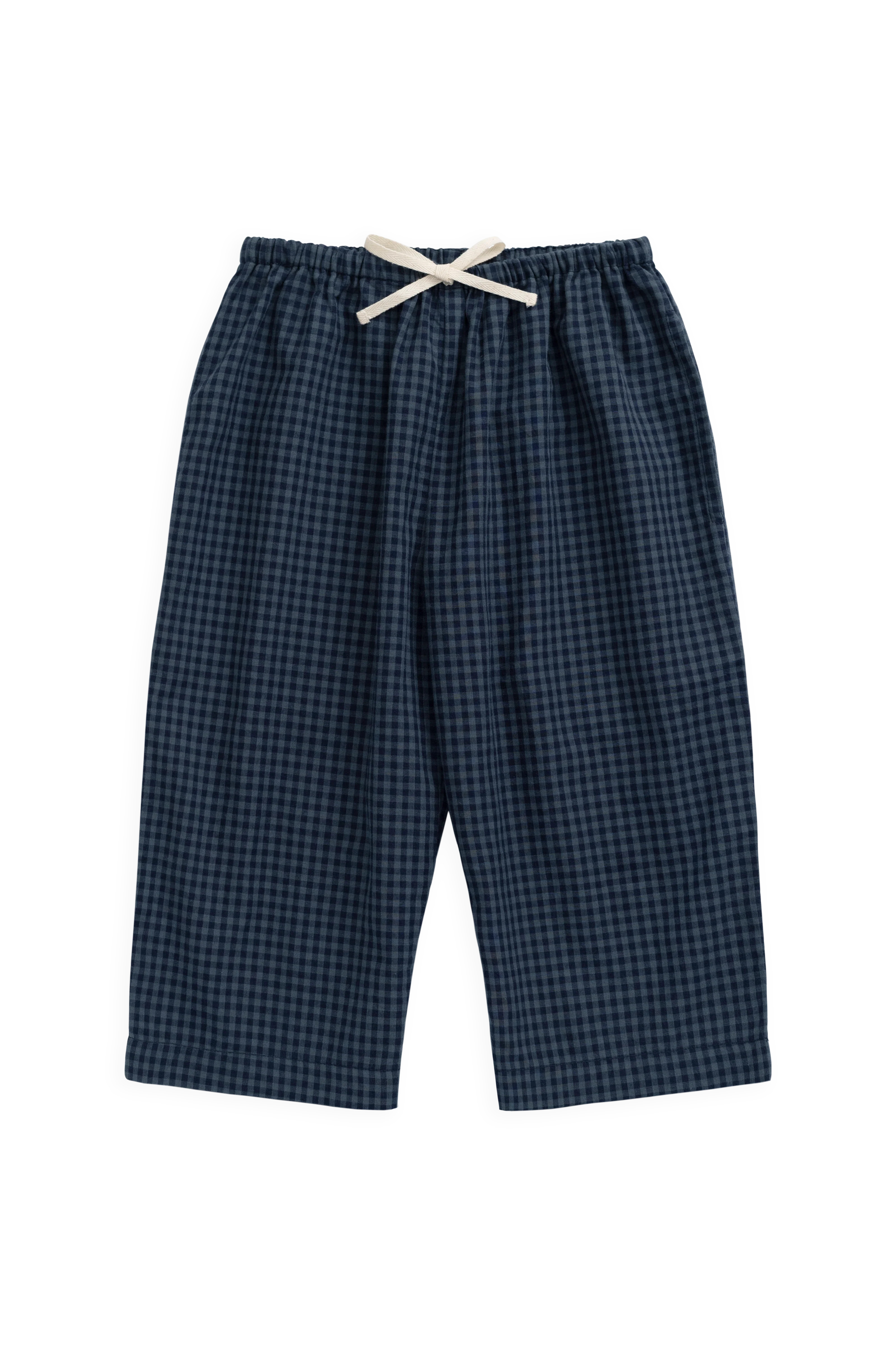 Organic Cotton Kenji Pant - Tiny Gingham Maritime | Jamie Kay