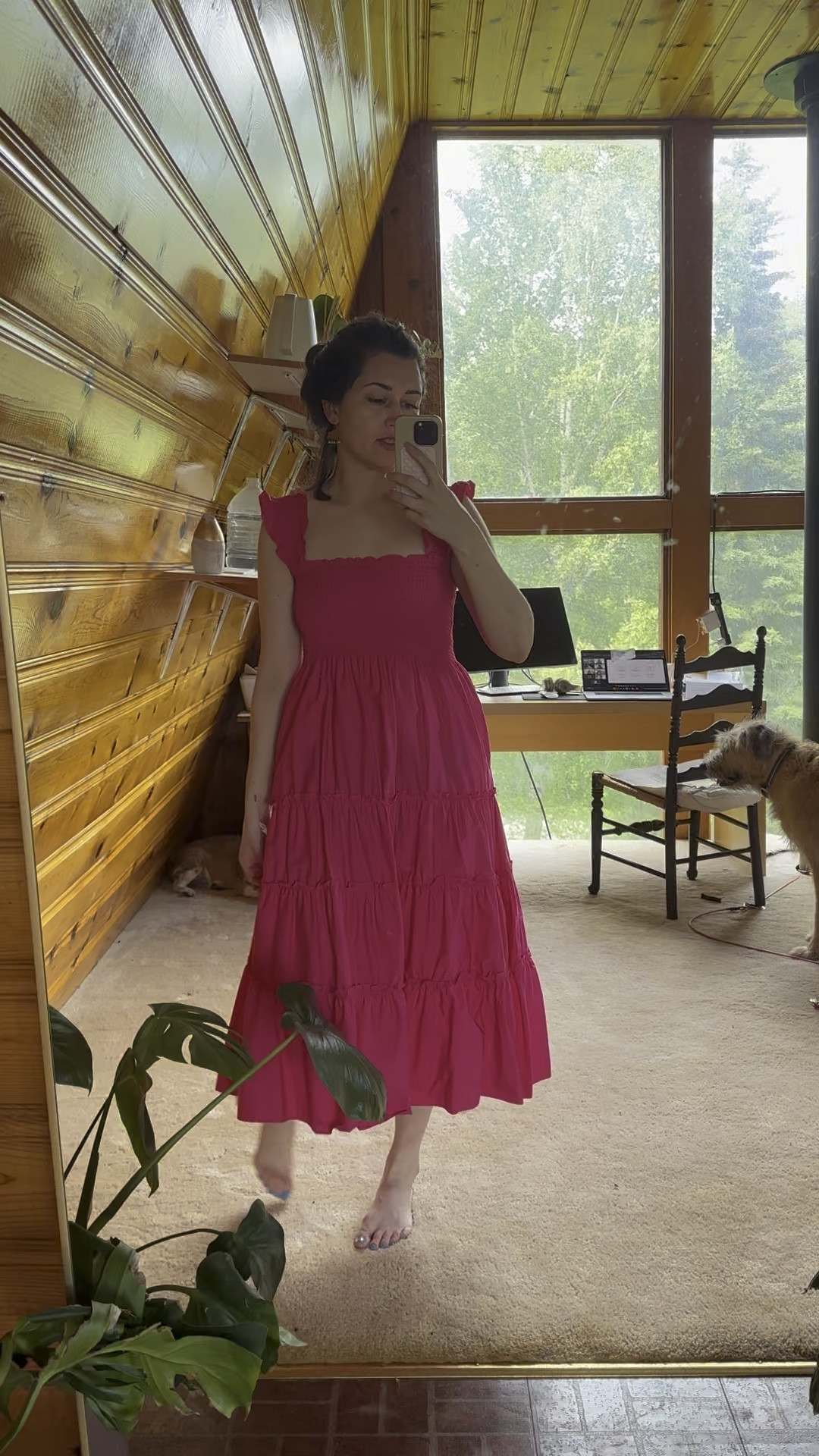 Nothing like a new mirror set up to keep you honest and start taking daily outfit pics! Let alone get dressed vs hiking gear or leggings! I’ve had this pink maxi dress for a few years but it’s still in stock at Few Moda and such good quality! 

This dress in particular - the Kourt Calypso Maxi dress is made by the same manufacturer as Alice and Olivia and has over 15 different colors/patterns available! Sizing wise I think is all about your bra size, I have a smaller bra size so I sized down, but if you've got a bigger cup size - size up! that's really the only part of this dress that is 'sized' because the skirt part is totally free flowing away from your body!

wedding guest dress, summer dress, brunch dress, comfortable dress, square neckline, cotton dress, ruffles, smocked bodice, tiered maxi skirt, skirt with pockets, dress with pockets, midi dress, pink dress

#LTKFindsUnder100 #LTKSeasonal #LTKWorkwear