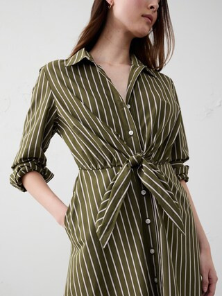 Cuffed Tie-Front Midi Shirtdress | Banana Republic Factory