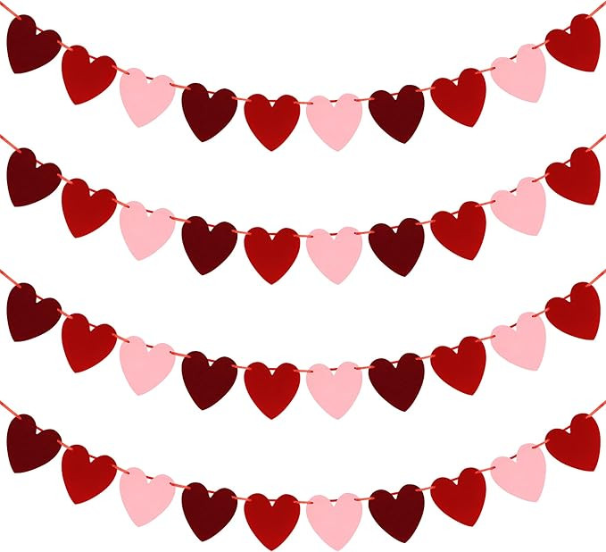 40 Felt Hearts Valentines Decor, 4PCS Valentines Love Garland, Red Pink Burgundy Love Banner, Pre... | Amazon (US)