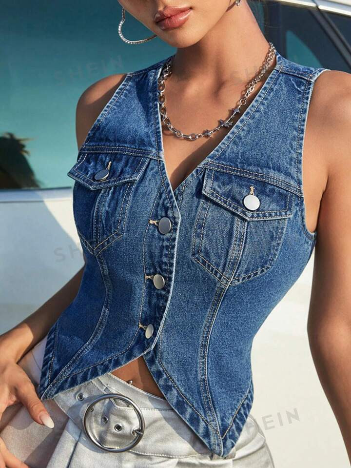 SHEIN ICON Women's Fashion Street Style Denim Vest | SHEIN