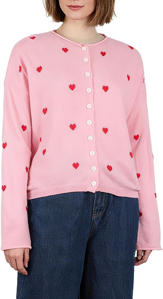 Dqbeng Womens Heart Cardigan Casual Long Sleeve Button up Loose Knit Lightweight Fall Sweater Top... | Amazon (US)