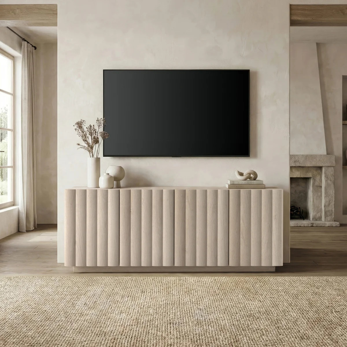 Olie Rectangular Fluted TV Stand for TV's up to 75" in Alder White | Wayfair North America