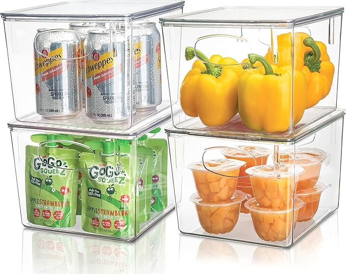 Sorbus Plastic Storage Clear Bins with Lid, Stackable Pantry Organizer Box Bin Containers for Org... | Amazon (US)