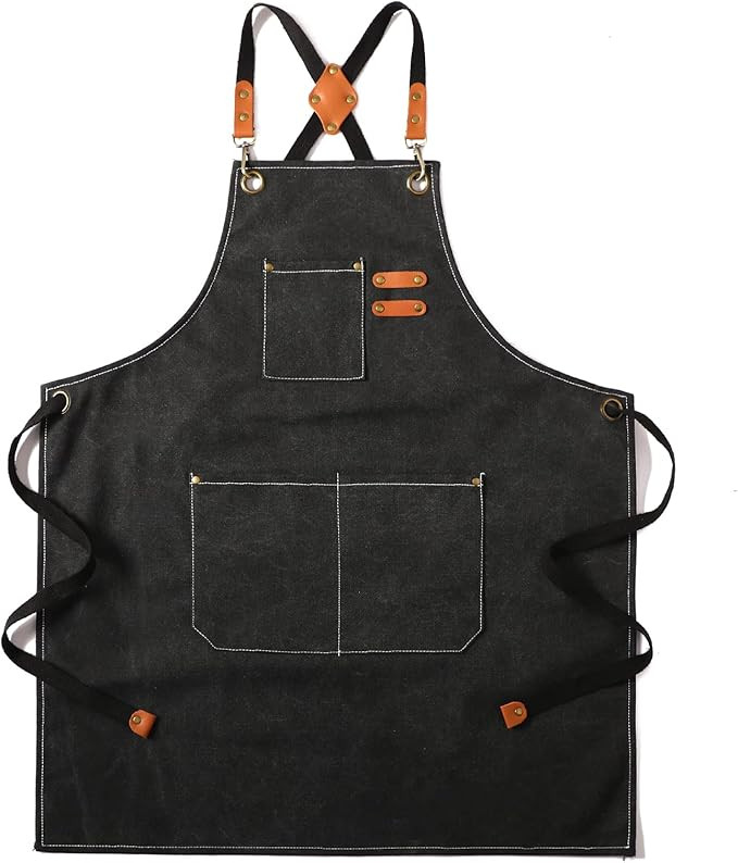 Tosewever Canvas Cross Back Chef Cotton Aprons for Men Women with Large Pockets | Amazon (US)