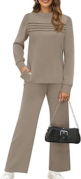 WIHOLL Two Piece Sets for Women Spring Travel Vacation Outfits 2026 Long Sleeve Lounge Sets Side ... | Amazon (US)