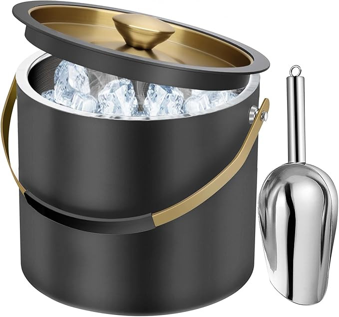 3.2L/3.4QT Stainless Steel Ice Bucket with Lid & Scoop, Elegant Double Wall Insulated Ice Buckets... | Amazon (US)
