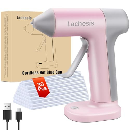 Lachesis Cordless Hot Glue Gun with 30 Pcs Glue Sticks, 2000mAh Rechargeable Battery Fast Preheating Smart Power-off Wireless Hot Melt Glue Gun Kit for DIY, Arts & Craft, Decor, Home Repairs(Pink) | Amazon (US)