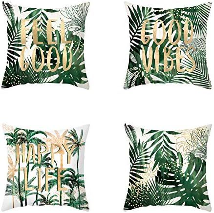 Green Tropical Palm Leaves Throw Pillow Covers Set of 4 Tropical Leaves Decoration 18x18 Inches L... | Amazon (US)