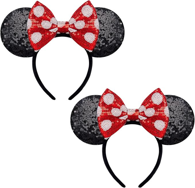 2 PCS Mouse Ears, Shiny Sequin Bow Mouse Ears Headbands for Adult Women Girls Christmas Birthday ... | Amazon (US)