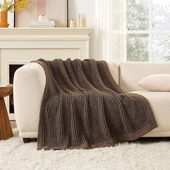 Snuggle Sac Ultra Soft Throw Blanket for Couch, Fuzzy Microfiber Knit Stripe Blankets for Couch, ... | Amazon (US)