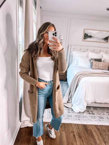 Casual fall outfit idea the coziest open front cardigan and sneakers outfit idea. I love these Levi’s you can get on Amazon! 

#LTKfindsunder50 #LTKxPrime #LTKsalealert