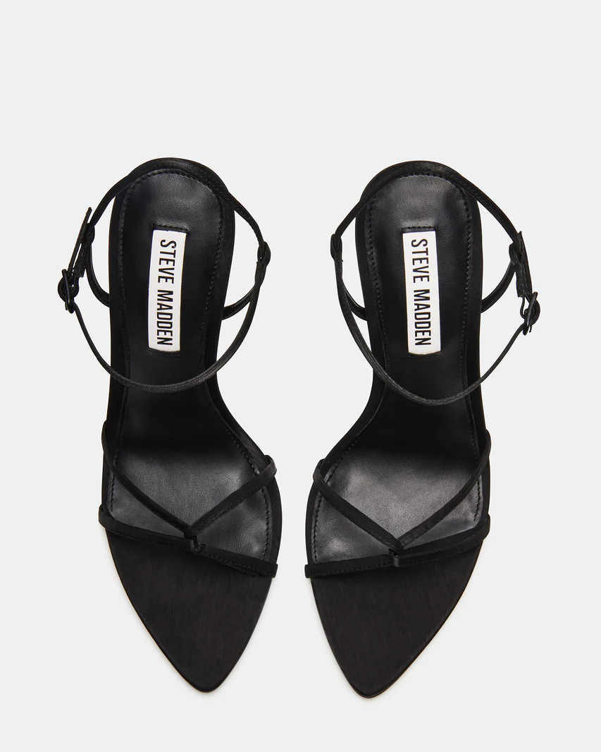 STELLINA Black Satin Dainty Strappy Pointed Toe Heel | Women's Heels | Steve Madden (US)