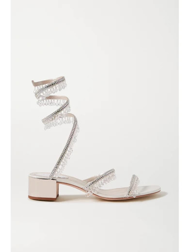 René Caovilla - Cleo Embellished Satin And Metallic Leather Sandals - Silver | NET-A-PORTER (US)