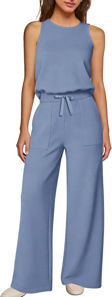 Yanekop Womens Wide Leg Jumpsuits Sleeveless Summer Jumpsuit Vacation Travel One Piece Outfits Ca... | Amazon (US)