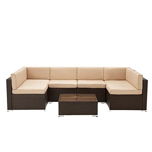 U-MAX 7 Piece Outdoor Patio Furniture Set, PE Rattan Wicker Sofa Set, Outdoor Sectional Furniture Ch | Amazon (US)