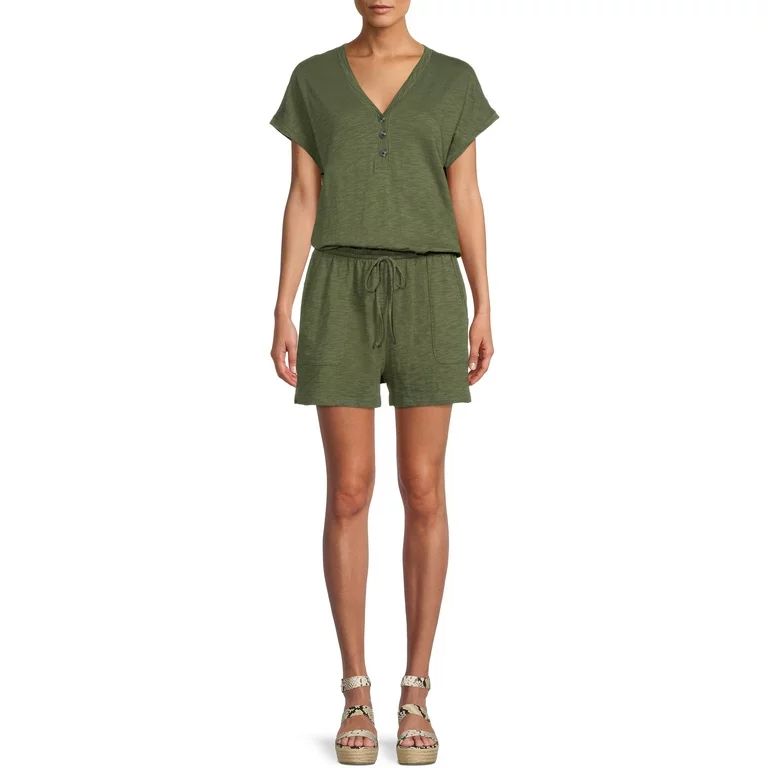 Time and Tru Women's Henley Romper | Walmart (US)