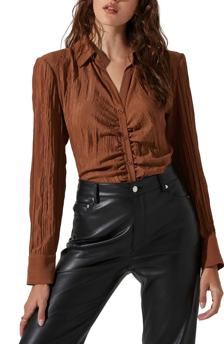Textured Ruched Button-Up Shirt | Nordstrom