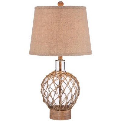 360 Lighting Modern Coastal Table Lamp 27" Tall Clear Glass Rope Net Burlap Fabric Drum Shade for Bedroom Living Room House Bedside Nightstand Office | Target