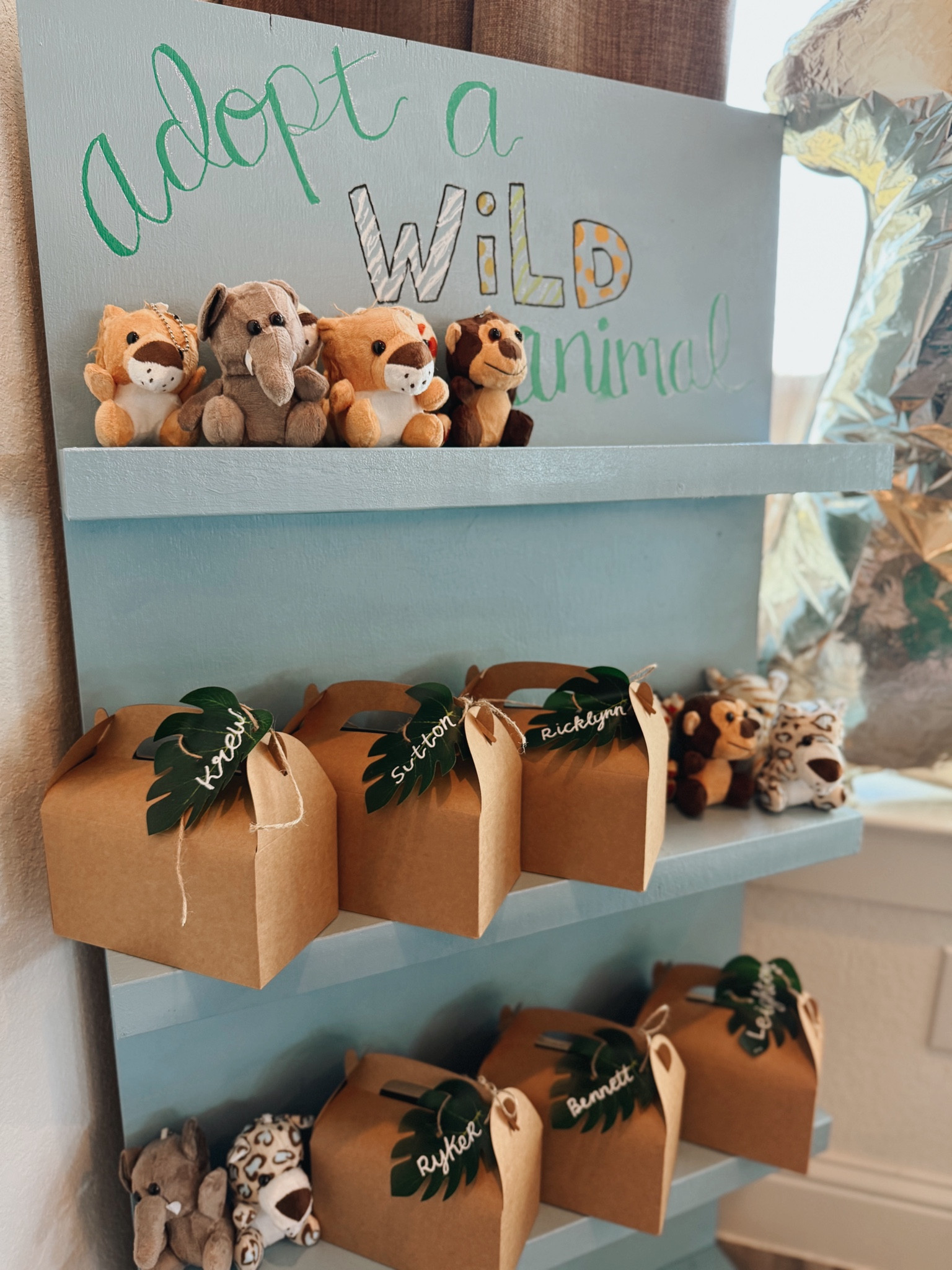 Safari party ideas you have to steal 🐾✨ This DIY party favor wall was the perfect touch for Krew’s first birthday! Easy setup, budget-friendly materials, and so fun for a wild-one themed party. Linking the boxes, stuffed animals, & items inside so you can recreate the whole look for your safari first birthday party! 

 #SafariBirthday #WildOneParty #WildOneBirthday #FirstBirthdayIdeas #SafariFirstBirthday 

#LTKKids #LTKBump #LTKmomlife