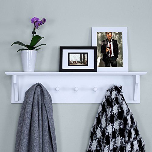 Ballucci Floating Coat and Hat Wall Shelf Rack, 5 Pegs Hook, 24", White | Amazon (US)