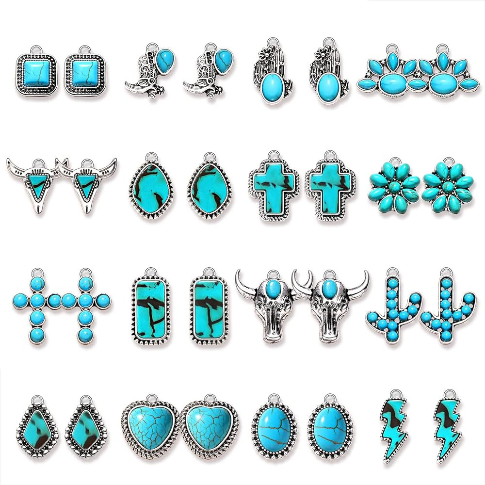 NVENF 32PCS Western Charms for Jewelry Making, Synthetic Turquoise Charms Vintage Cactus Heart Fl... | Amazon (US)