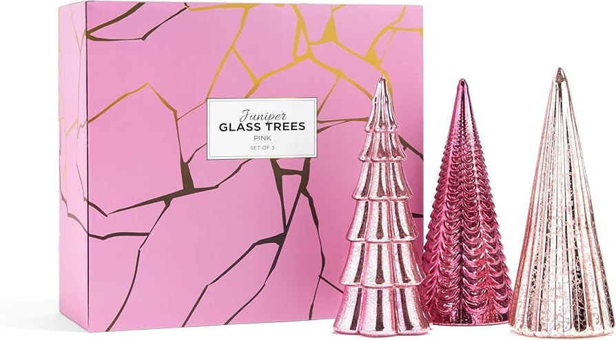 Pink Glass Christmas Tree Decoration with Lights - Set of 3 Decorative Christmas Trees, Mercury G... | Amazon (US)
