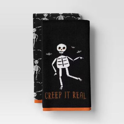 2pk Halloween 'Creep It Real' Skeleton Hand Towel Black - Hyde & EEK! Boutique™: Cotton Terry, ... | Target