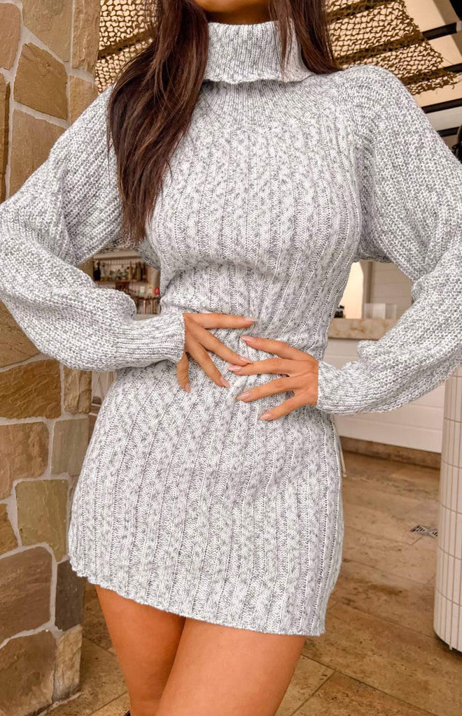 Xanthi Grey Roll Neck Sweater Mini Dress | Beginning Boutique (US)