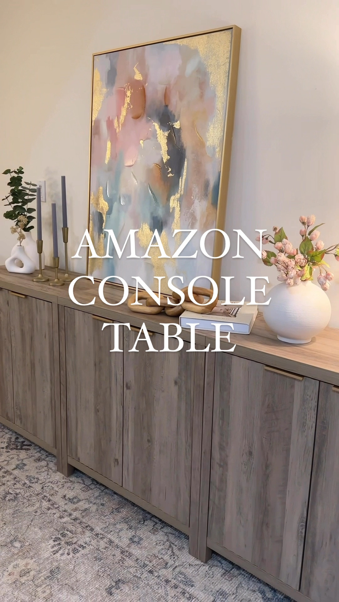 ✨No one will guess it's affordable Amazon! This is a set of 3 console tables put together for a large empty wall. They are so easy to put together, I did it myself! One interior shelf in each. All my decor is also affordable Amazon, Wayfair or Target.

#LTKVideo #LTKHome #LTKStyleTip