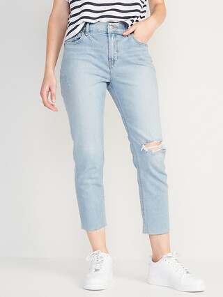 Mid-Rise Boyfriend Straight Ripped Jeans for Women | Old Navy (US)