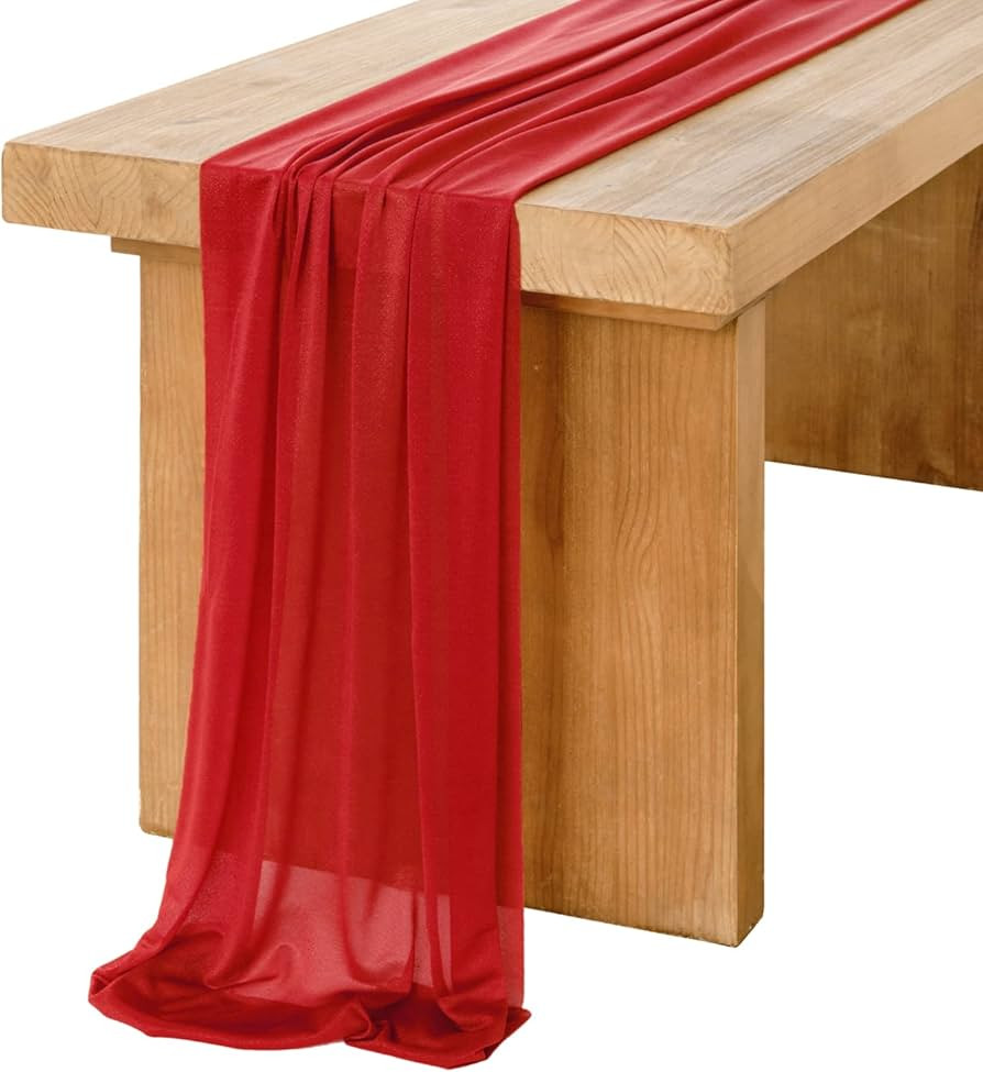 Ling's Moment 14Ft Red Sheer Chiffon Like Table Runner with Silver Sparkle for Wedding Reception ... | Amazon (US)