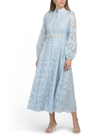 Long Sleeve Lace Maxi Dress With Belt for Women | Polyester/Spandex | Marshalls