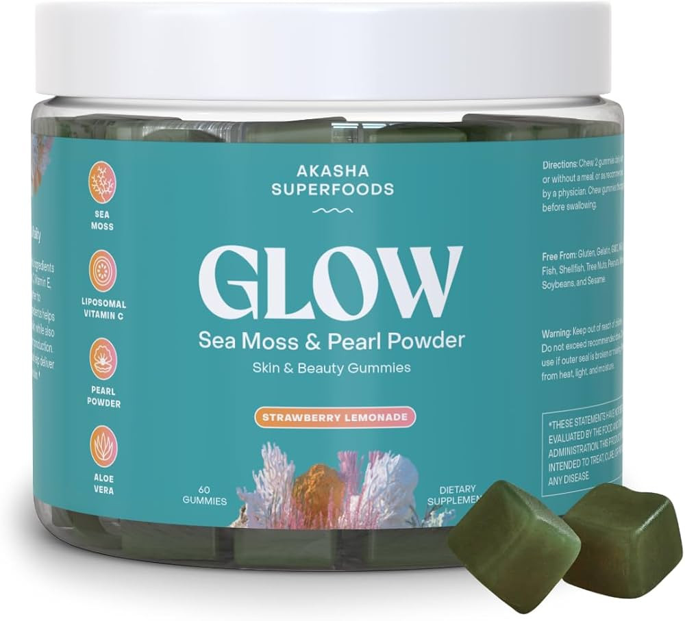 Akasha Superfoods Sea Moss Glow Gummies, Hair, Skin & Nails Vitamins with Seamoss, Pearl Powder, ... | Amazon (US)