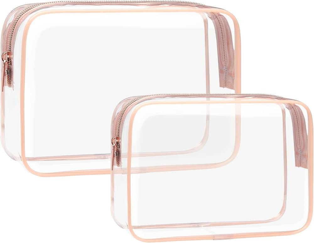 F-color TSA Approved Toiletry Bag 2 Pack Clear Travel Bags for Toiletries - Makeup bags Quart Siz... | Amazon (US)