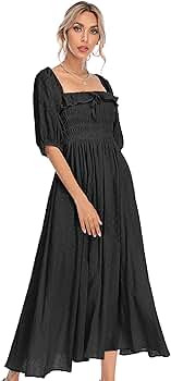 R.Vivimos Women Summer Half Sleeve Cotton Ruffled Vintage Elegant Backless A Line Flowy Long Dres... | Amazon (US)