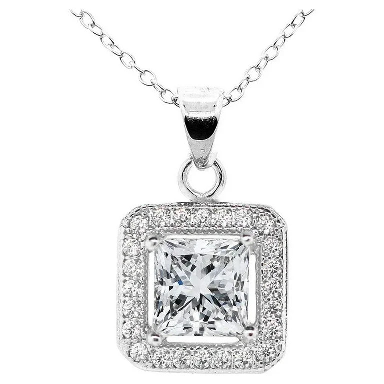Cate & Chloe Ivy 18k White Gold Plated Silver Pendant Necklace | Women's CZ Crystal Halo Necklace... | Walmart (US)